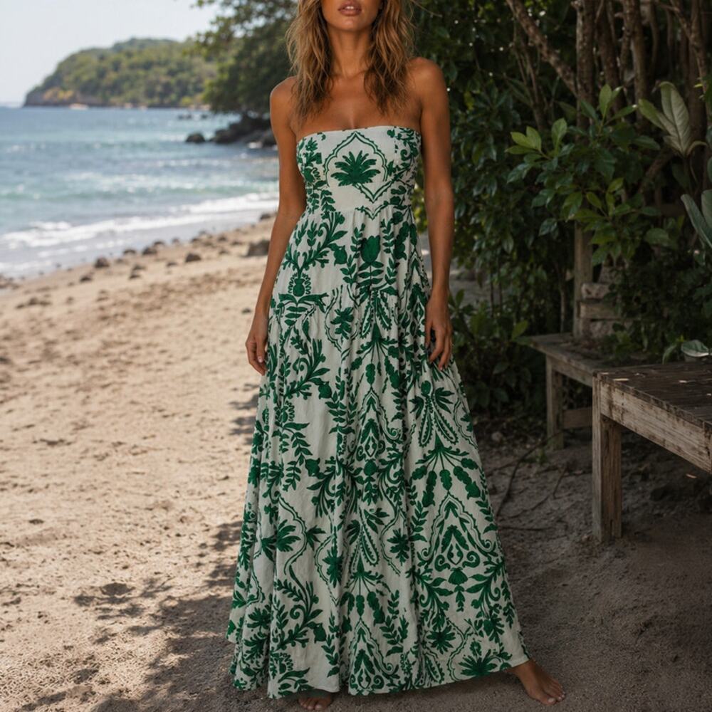 Band of the Free Tropical Strapless Cotton Maxi Dress NWT NEW Size XS